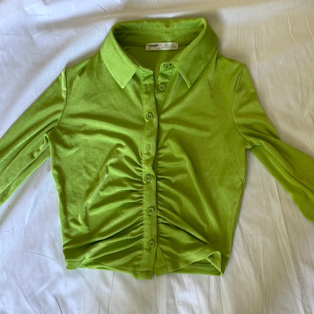 Pull & Bear Long Sleeve Ruched Top